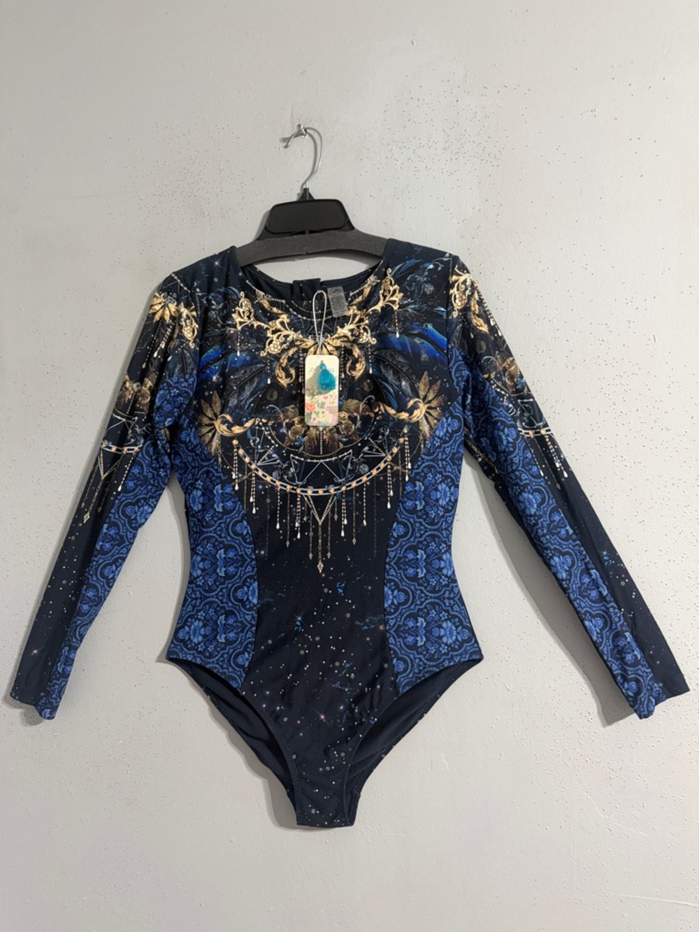 NWT Johnny Was women Navy and Royal Blue Long-Sleeve One-Piece Swimsuit